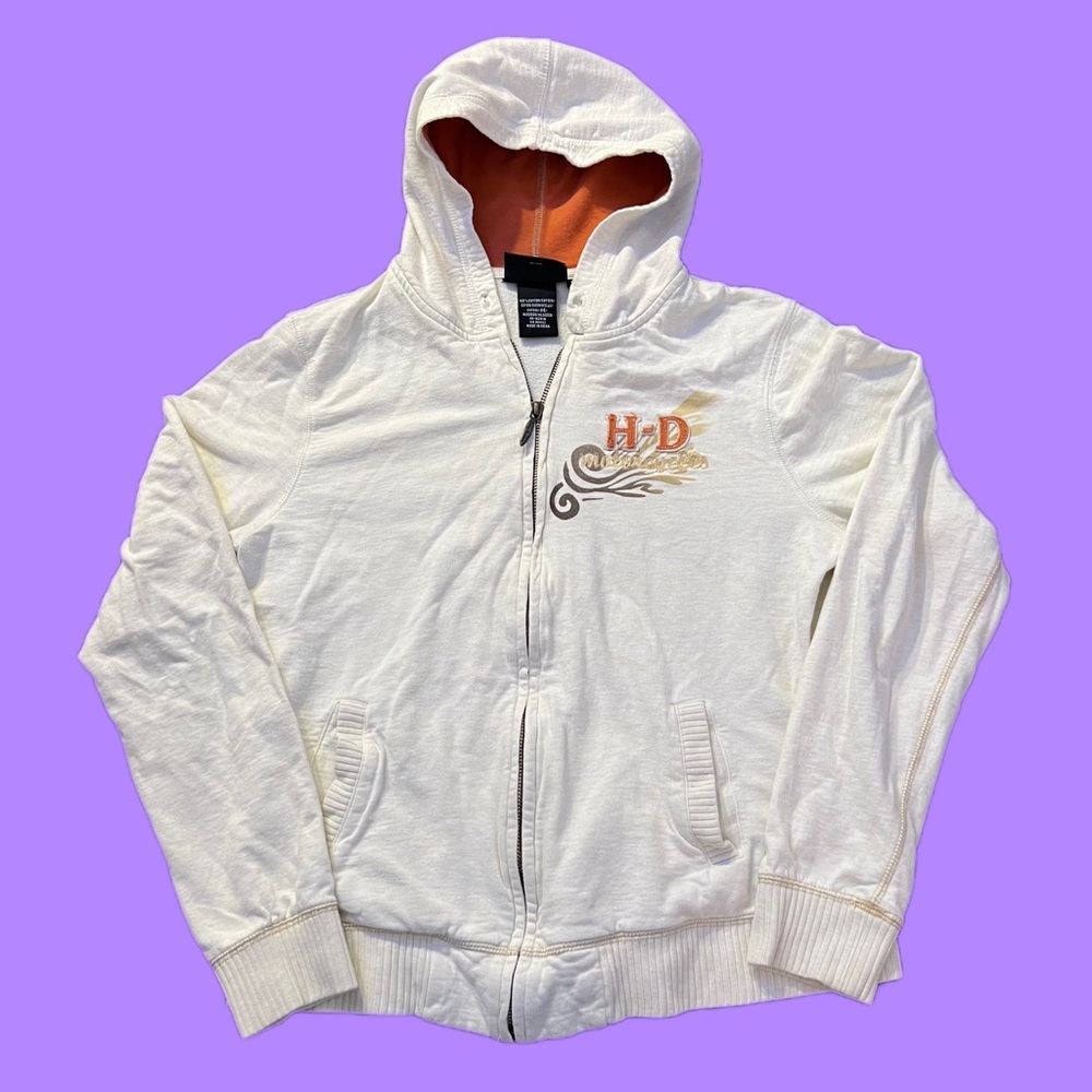 Vintage Women’s Haley Davidson Motorcycles Zip Up Hooded Sweatshirt White